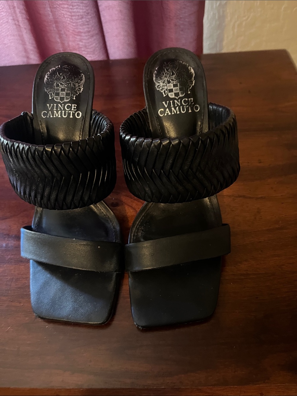 Vince Camuto Black Braided Wide-Strap Slide Mules